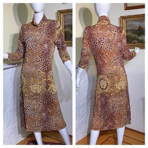 ICE I London Leopard Print Turtleneck Midi Dress